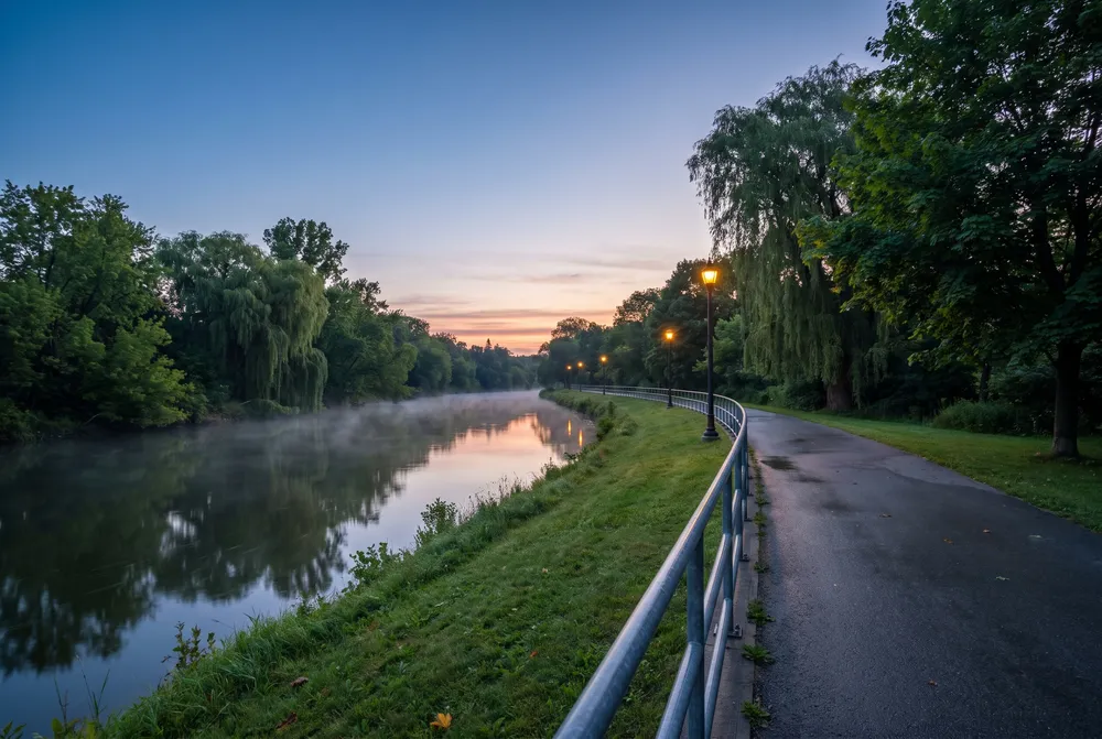 Riverside path at blue hour